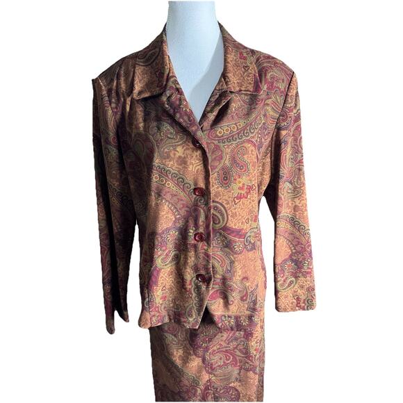 Vintage Y2K Paisley Two Piece Set Button Front Jacket And Midi Skirt Size Large - Picture 3 of 15